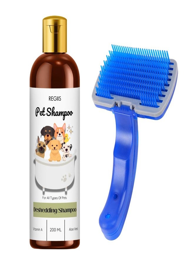 شامبو ريجيس لإزالة الشعر الزائد للحيوانات الأليفة مع فيتامين أ والصبار، 200 مل، مجموعة العناية بالكلاب والقطط متعددة الأغراض مع فرشاة زرقاء (عبوة من قطعتين) - Image 1